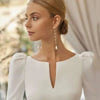 Elegant Mermaid Satin Wedding Dress with Puff Sleeves and Open Back | Sophisticated Bridal Gown with Sweep Train