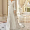 Elegant Mermaid Satin Wedding Dress with Puff Sleeves and Open Back | Sophisticated Bridal Gown with Sweep Train