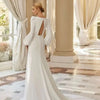 Elegant Mermaid Satin Wedding Dress with Puff Sleeves and Open Back | Sophisticated Bridal Gown with Sweep Train