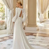 Elegant Mermaid Satin Wedding Dress with Puff Sleeves and Open Back | Sophisticated Bridal Gown with Sweep Train