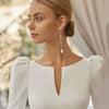 Elegant Mermaid Satin Wedding Dress with Puff Sleeves and Open Back | Sophisticated Bridal Gown with Sweep Train