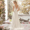 Elegant V-Neck Backless A-Line Wedding Gown with Court Train and Lace Details