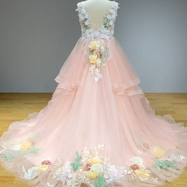 Enchanted Blossom Fairytale Couture Bridal Gown with 3D Flowers